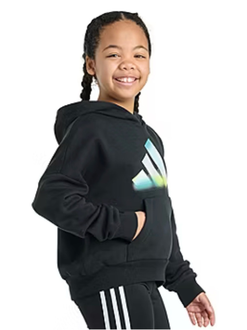 adidas Black Kids Hoodie with Multicolor Gradient Trefoil